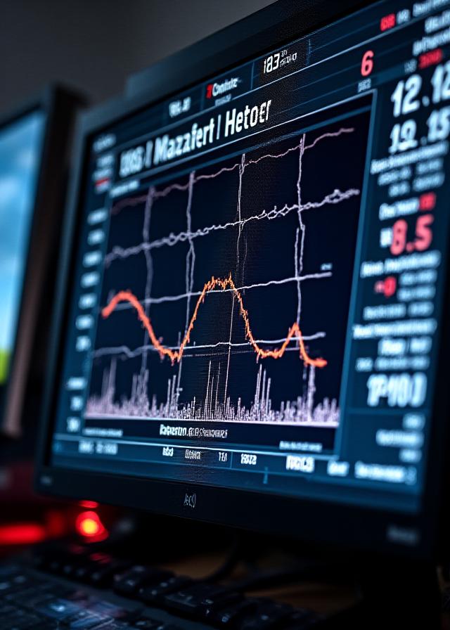 Detailed computer monitor displaying horsepower and torque curves from a dyno session, showing precise performance data.